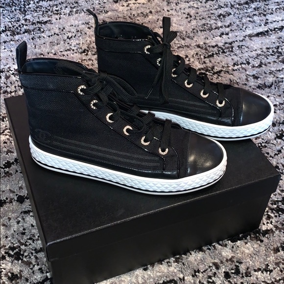 black high top chanel sneakers